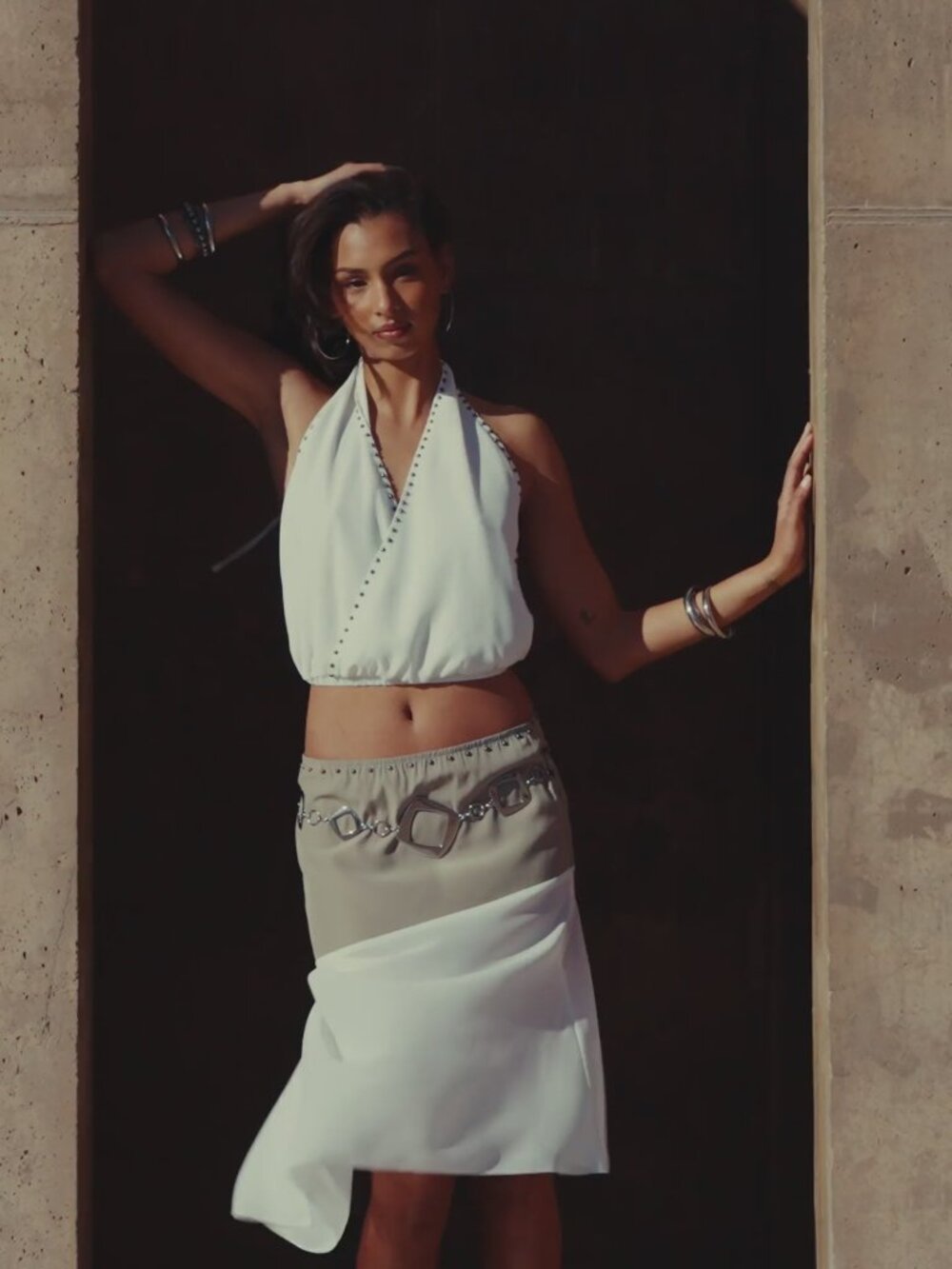 12th Tribe Georgia White Studded Halter Top Size MM - Picture 3 of 3